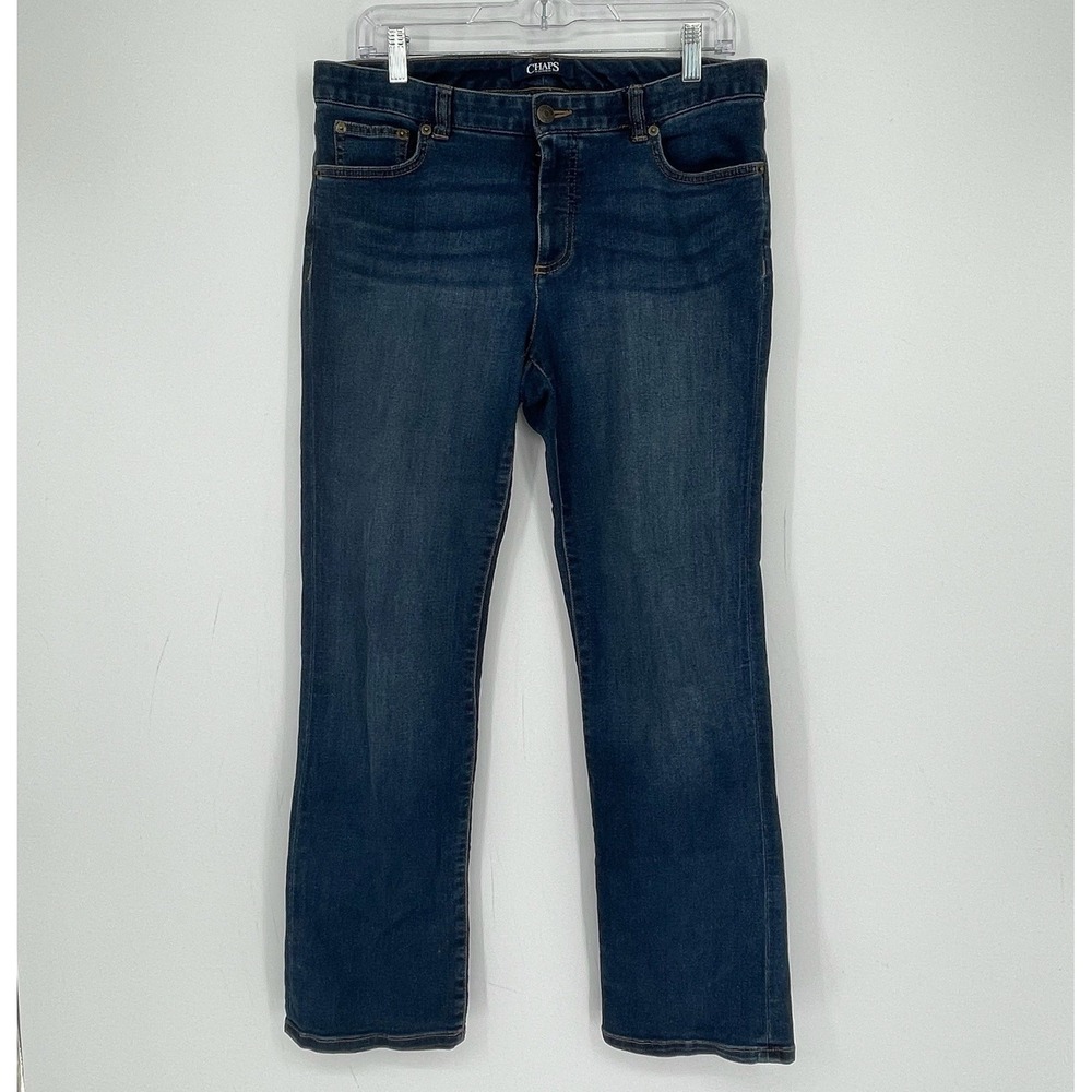 Chaps Women's Blue Dark Wash Stretch Mid Rise Straight Leg Denim Jeans Size 10